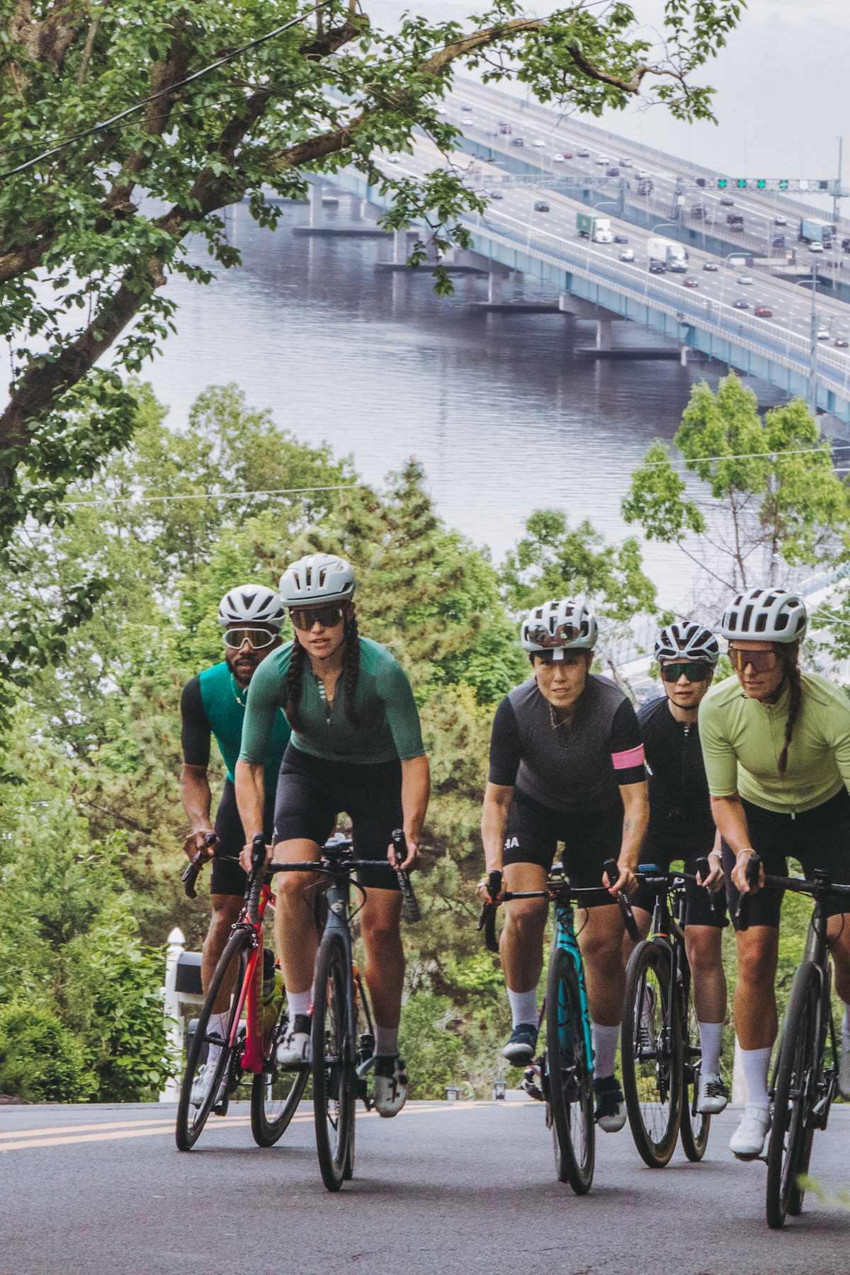 Cyclists riding together