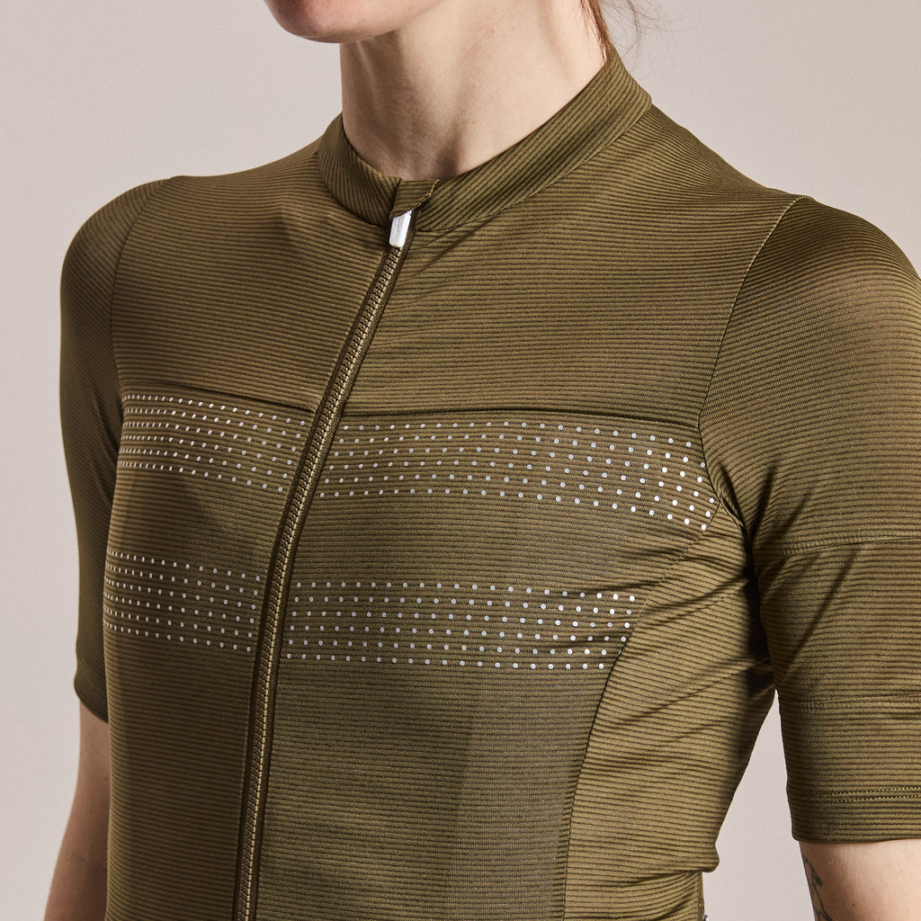 Women's Brevet Lightweight Jersey III - Dark Olive/Silver Reflective