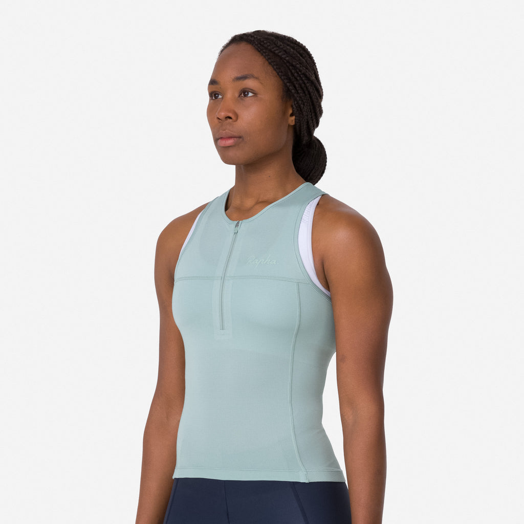 Women's Half Zip Tank - Sea Green/Slate Green