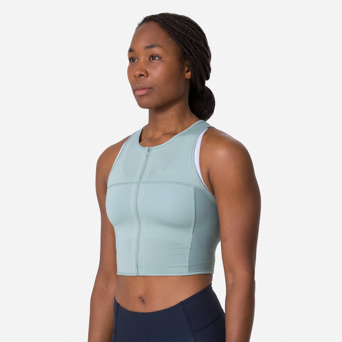 Women's Cropped Zip Tank - Sea Green/Slate Green