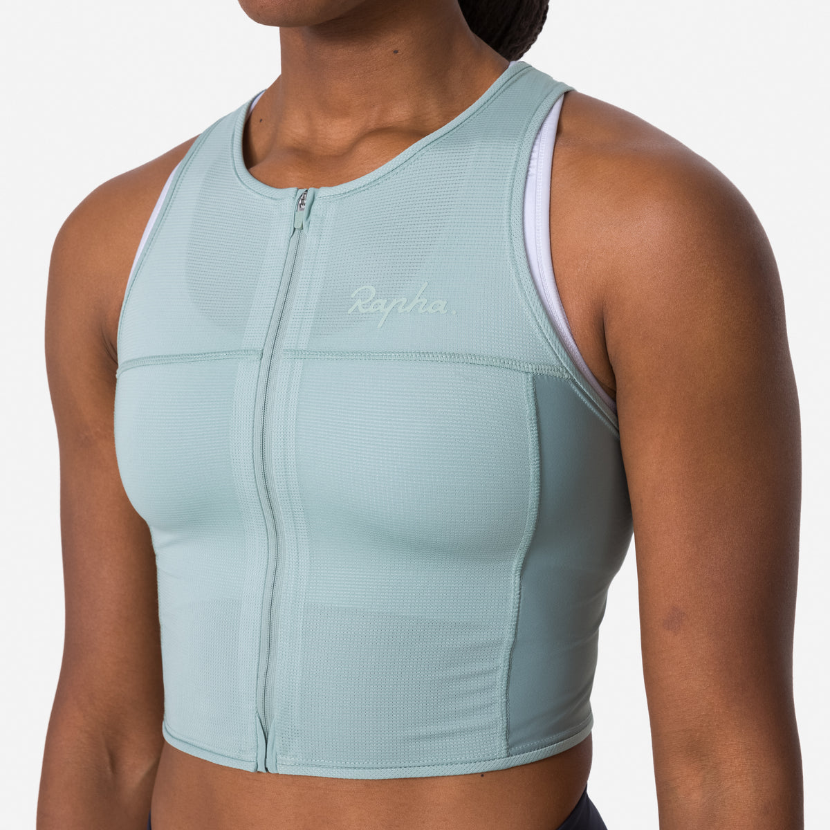 Women's Cropped Zip Tank - Sea Green/Slate Green