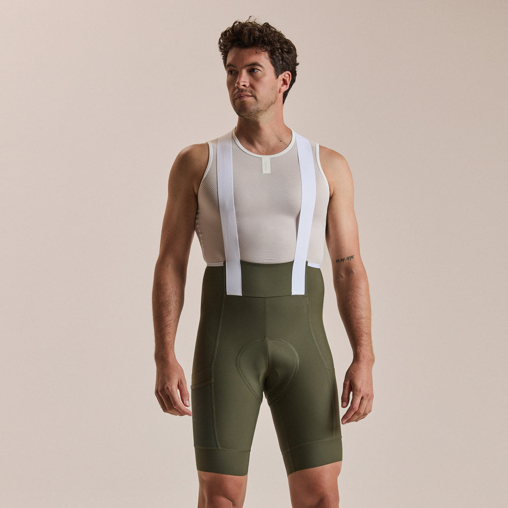 Men's Brevet Element Cargo Bib Shorts - Dark Green/White