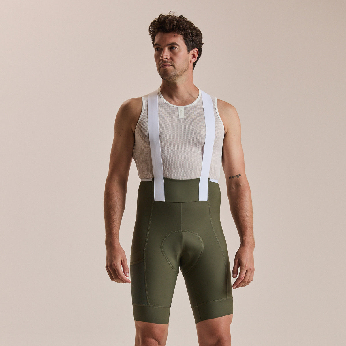 Men's Brevet Element Cargo Bib Shorts - Dark Green/White