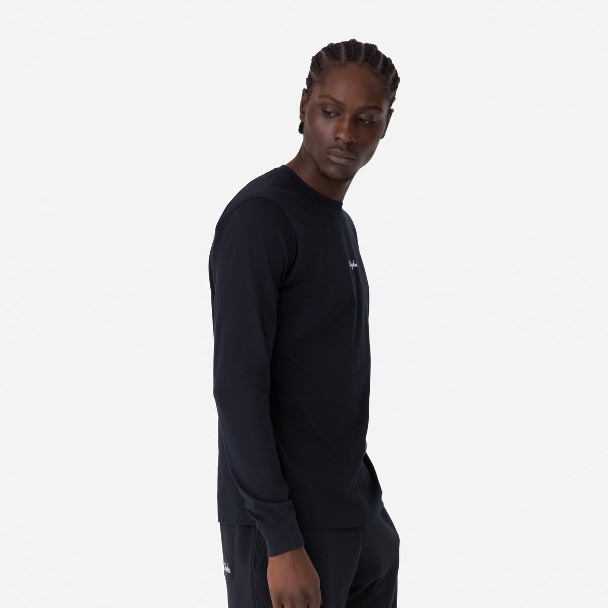 Men's Long Sleeve Cotton T-Shirt - Black/White