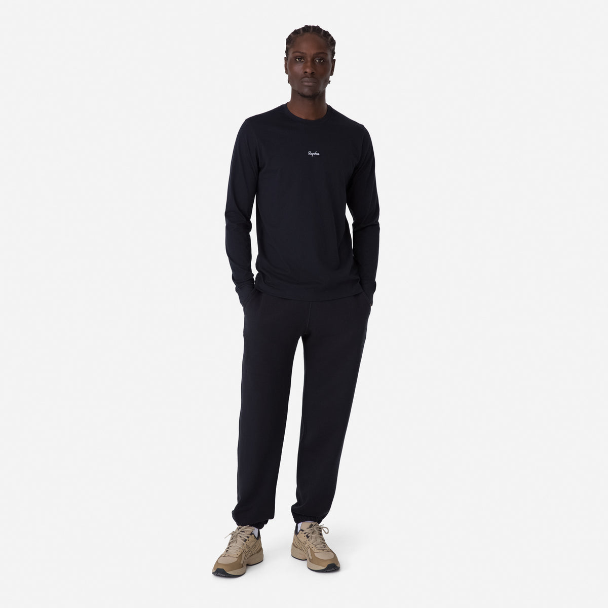Men's Long Sleeve Cotton T-Shirt - Black/White