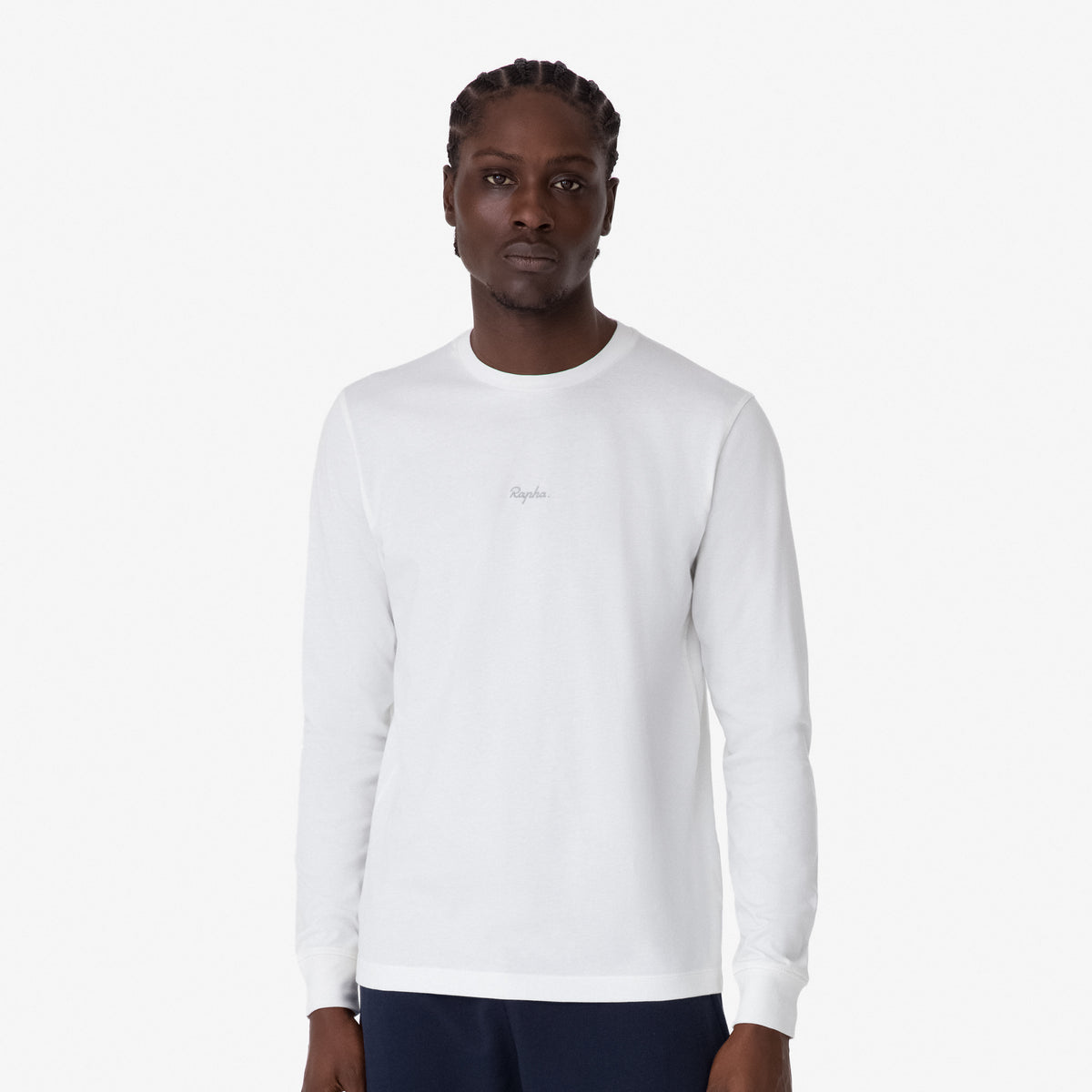 Men's Long Sleeve Cotton T-Shirt - White/Light Grey
