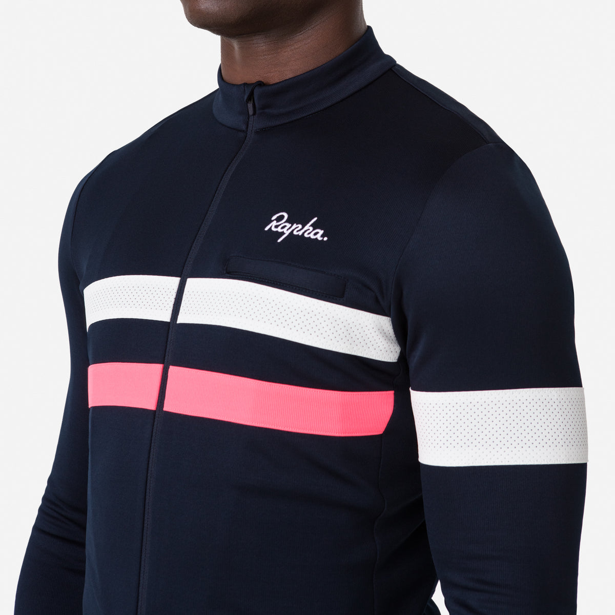 Men's Brevet Long Sleeve Jersey - Dark Navy/High-Vis Pink/White