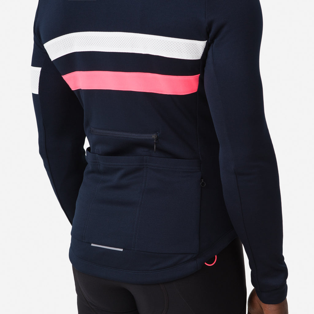 Men's Brevet Long Sleeve Jersey - Dark Navy/High-Vis Pink/White