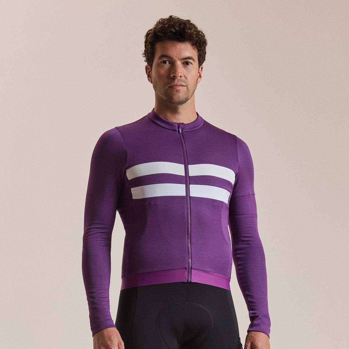 Men's Brevet Long Sleeve Merino Jersey III - Blackberry/White