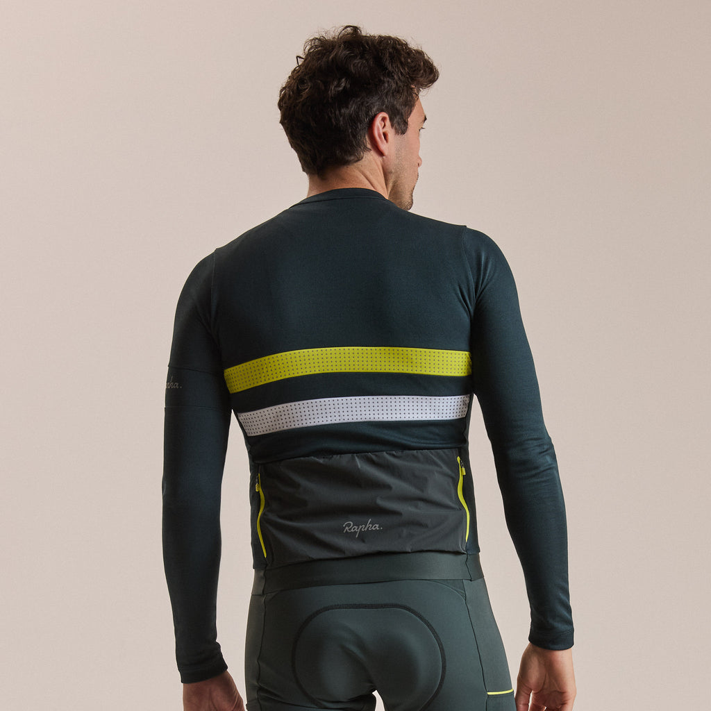 Men's Brevet Long Sleeve Merino Jersey III - Dark Forest/Chartreuse