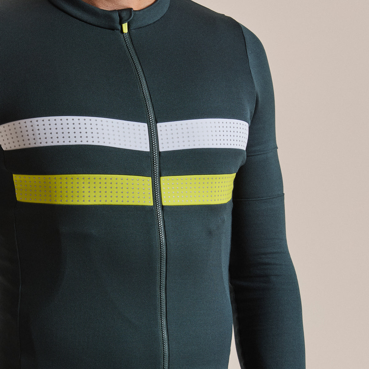 Men's Brevet Long Sleeve Merino Jersey III - Dark Forest/Chartreuse