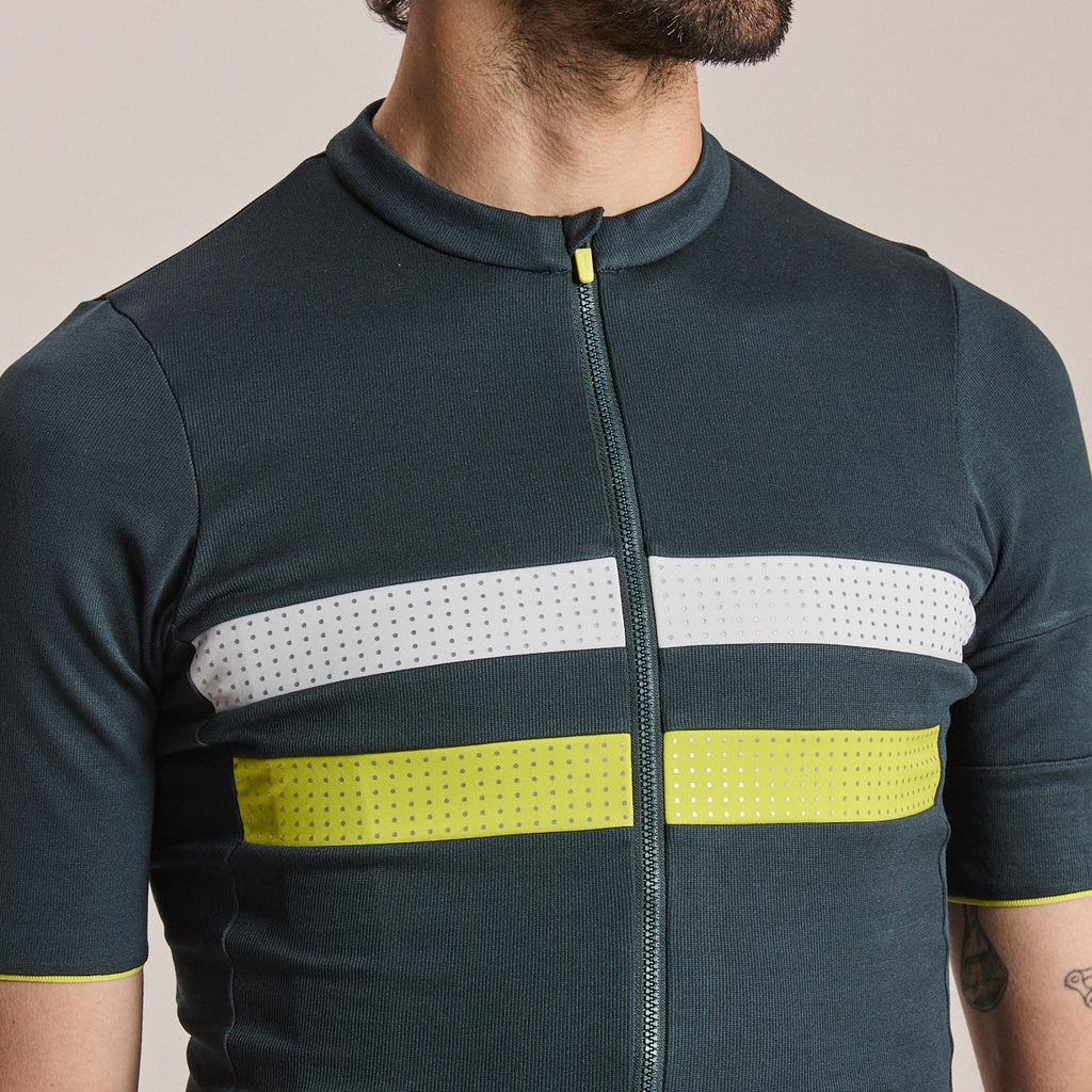 Men's Brevet Merino Jersey III - Dark Forest/Chartreuse