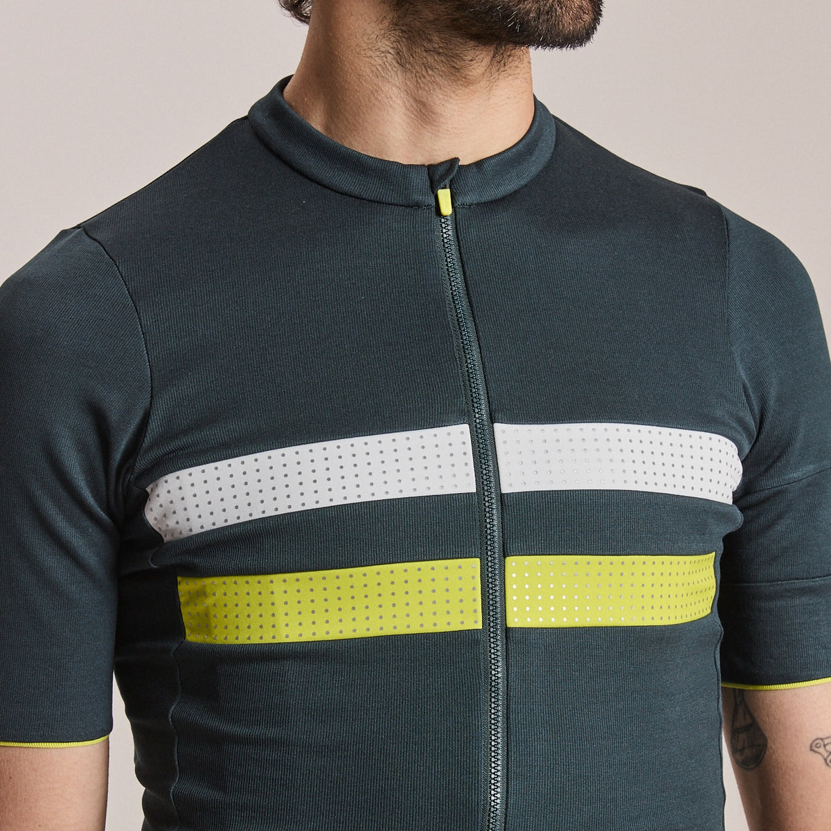 Men's Brevet Merino Jersey III - Dark Forest/Chartreuse