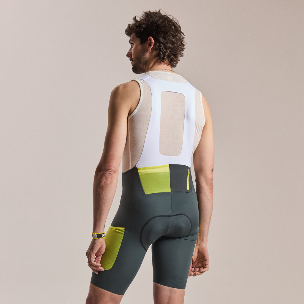 Men's Brevet Cargo Bib Shorts III - Dark Forest/White