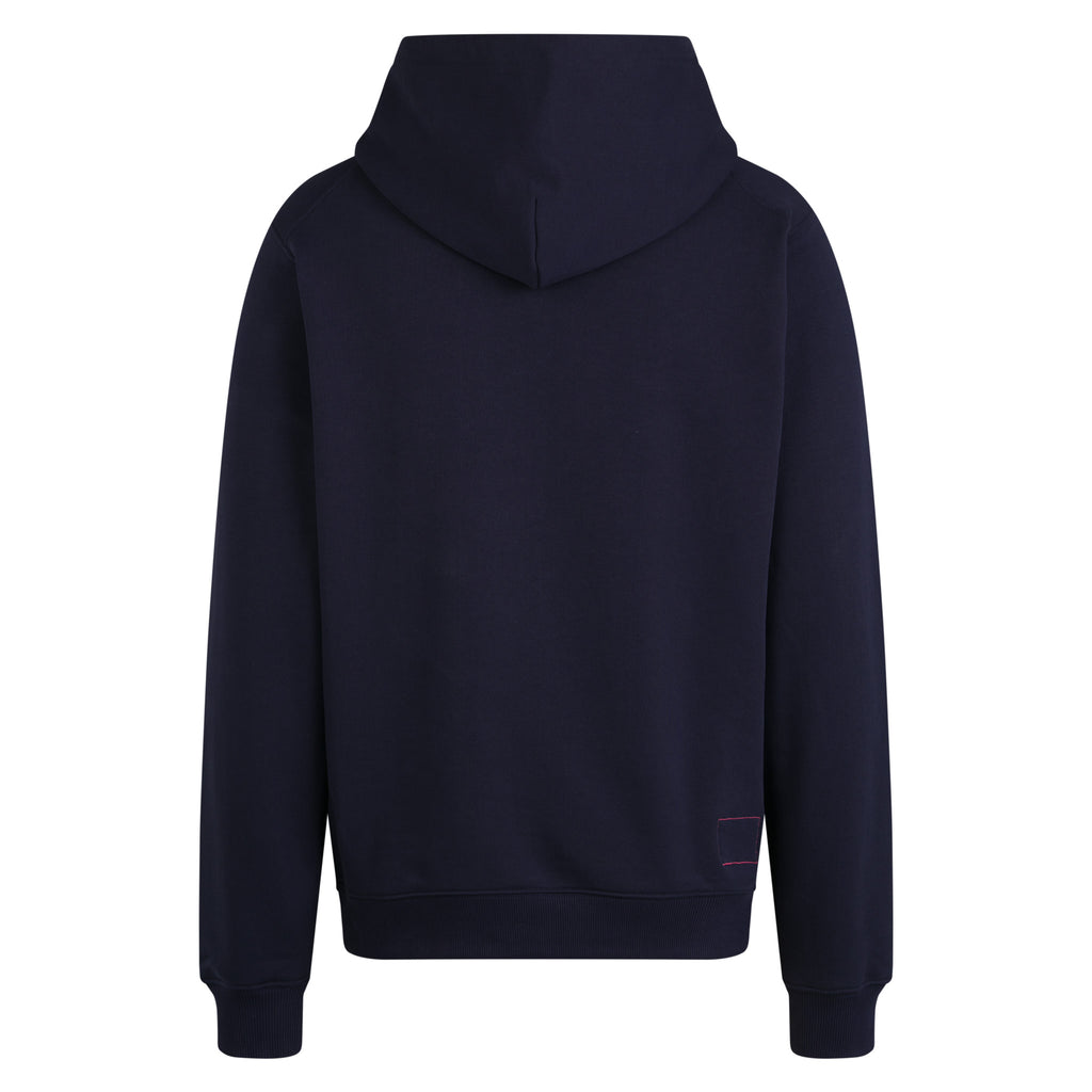 Men's Heavyweight Cotton Hoodie - Large Logo - Dark Navy/High-Vis Pink