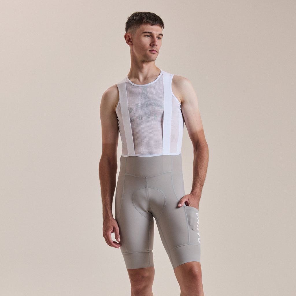Men's Pro Team Cargo Bib Shorts - Long - Smoky Silver/White