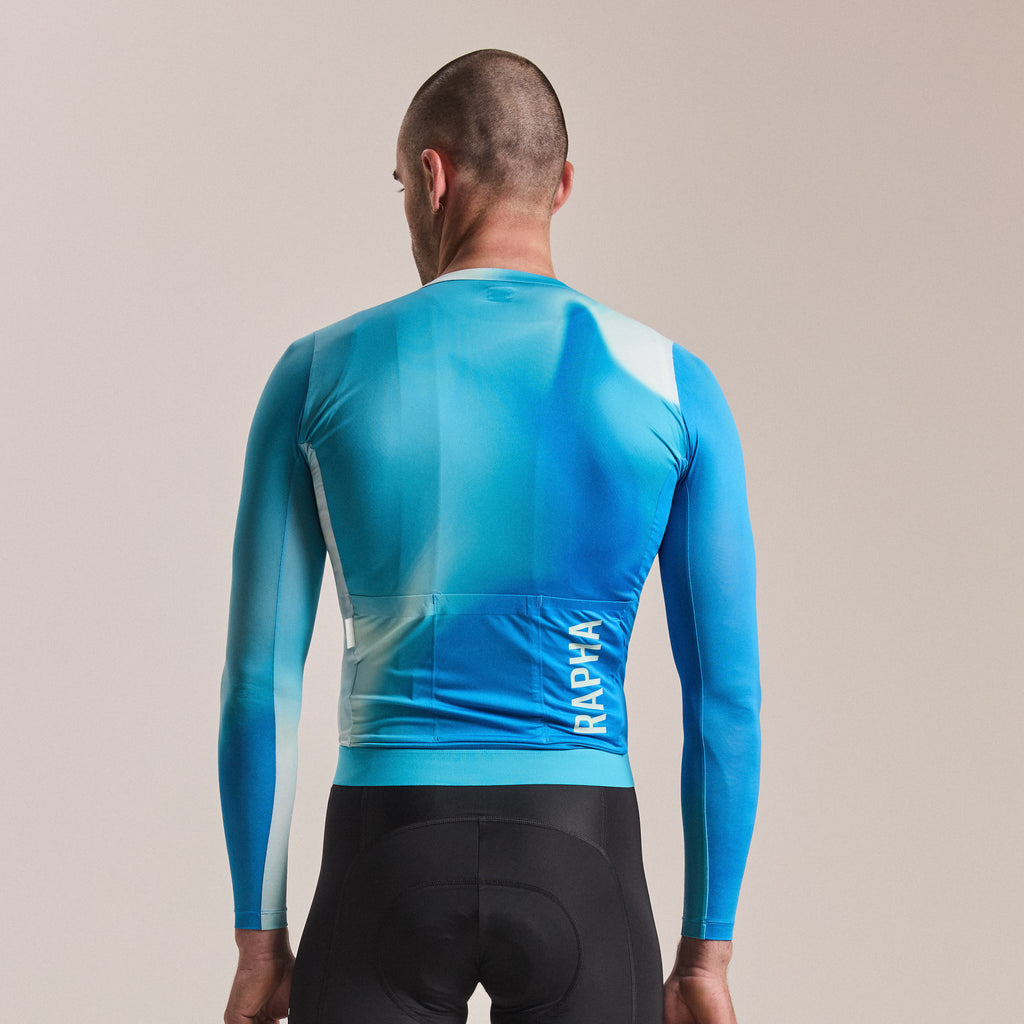 Men's Pro Team Long Sleeve Lightweight Jersey III - Surface Print - Turquoise