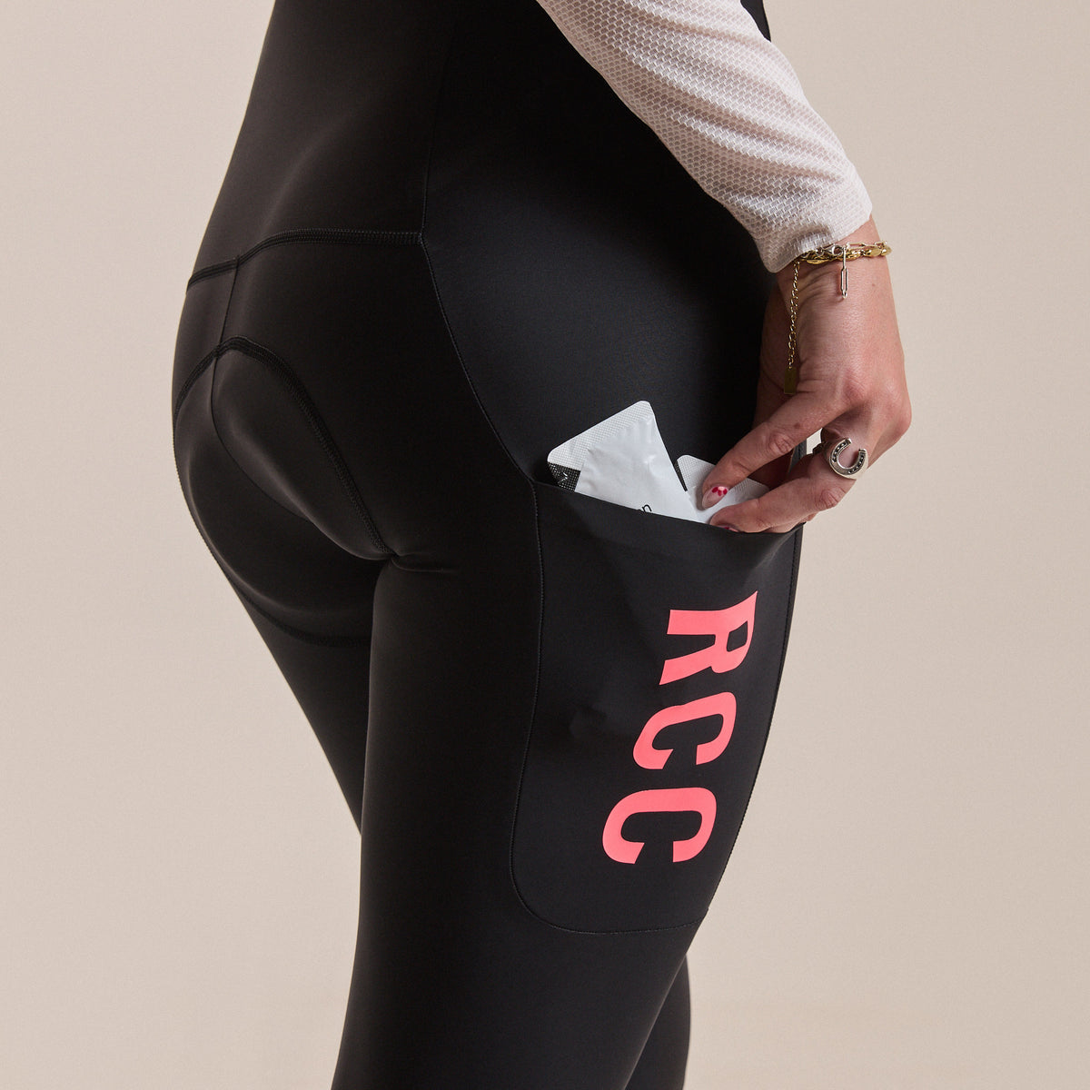 Women's RCC Pro Team Lightweight Cargo Tights - Black/Hi-Vis Pink