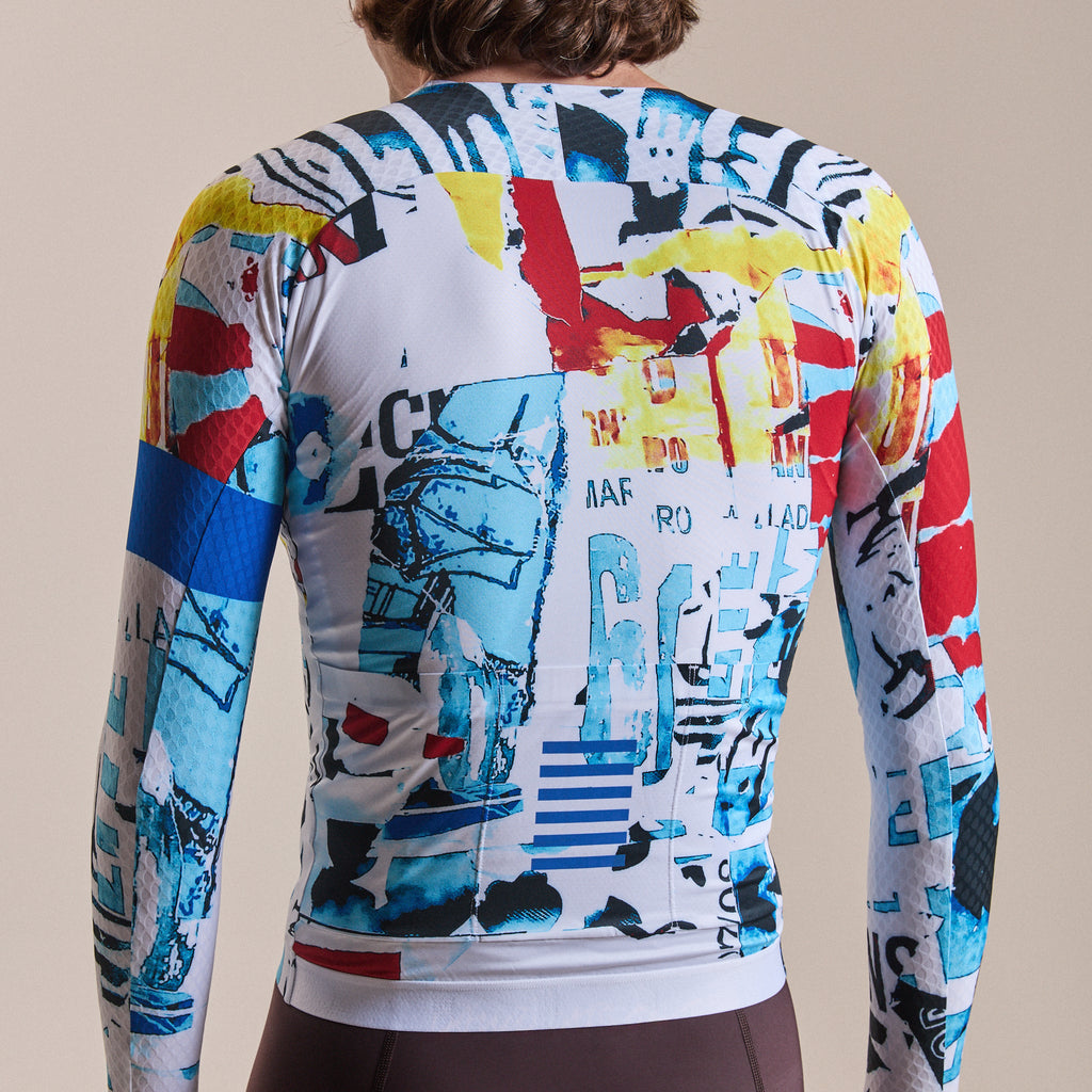 Rapha + David Carson Men's Pro Team LS Aero Jersey - White/Cobalt
