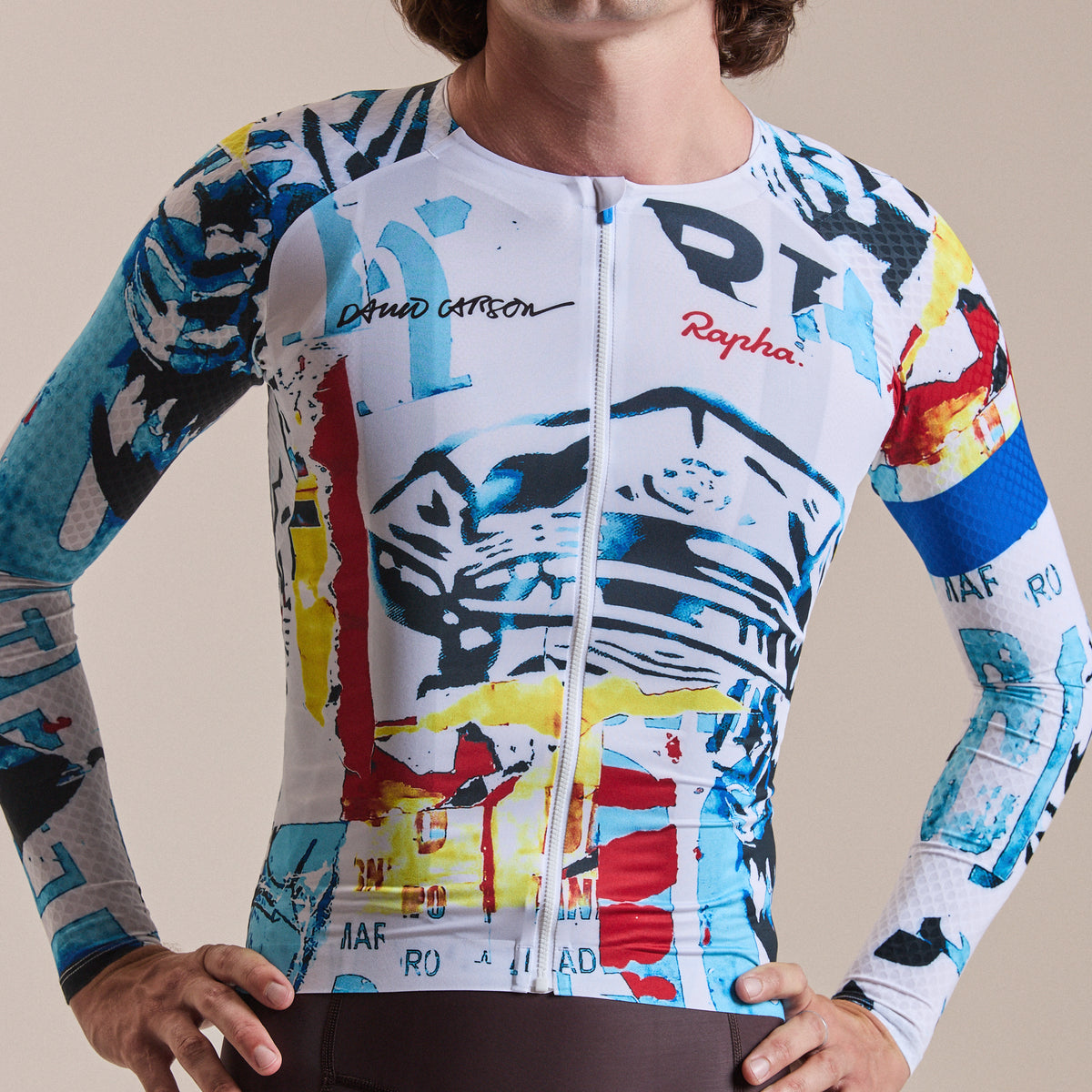 Rapha + David Carson Men's Pro Team LS Aero Jersey - White/Cobalt