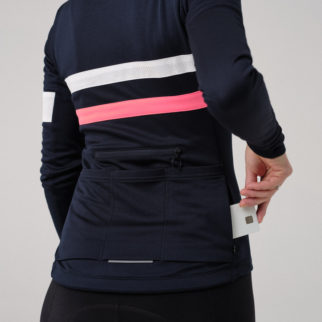 Women's Brevet Long Sleeve Jersey - Dark Navy/Hi-Vis Pink