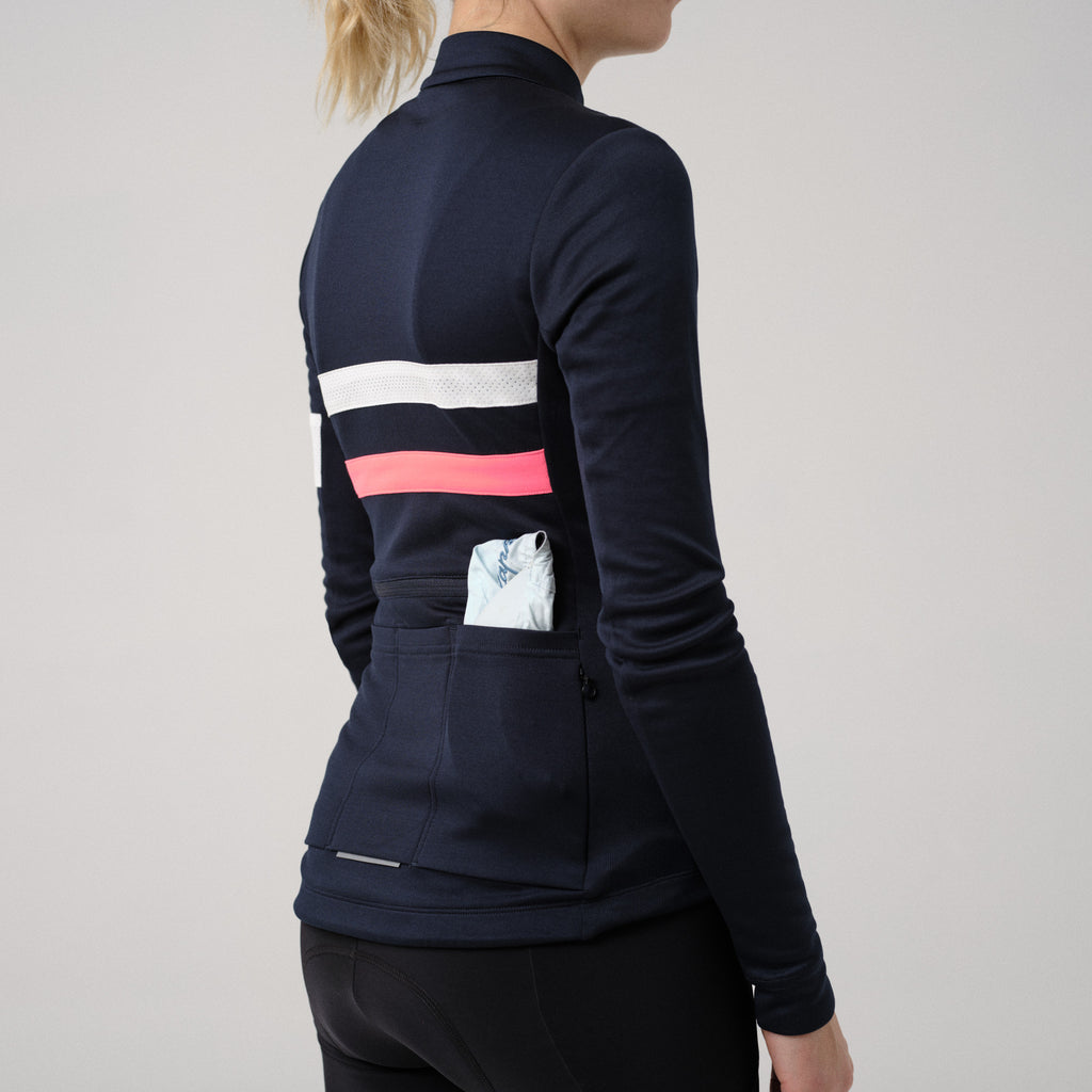 Women's Brevet Long Sleeve Jersey - Dark Navy/Hi-Vis Pink